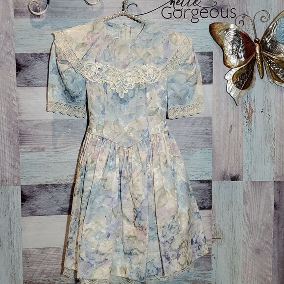 Jessica McClintock Girls 7 Floral Brocade Lace Bodice Dress - Picture 1 of 9